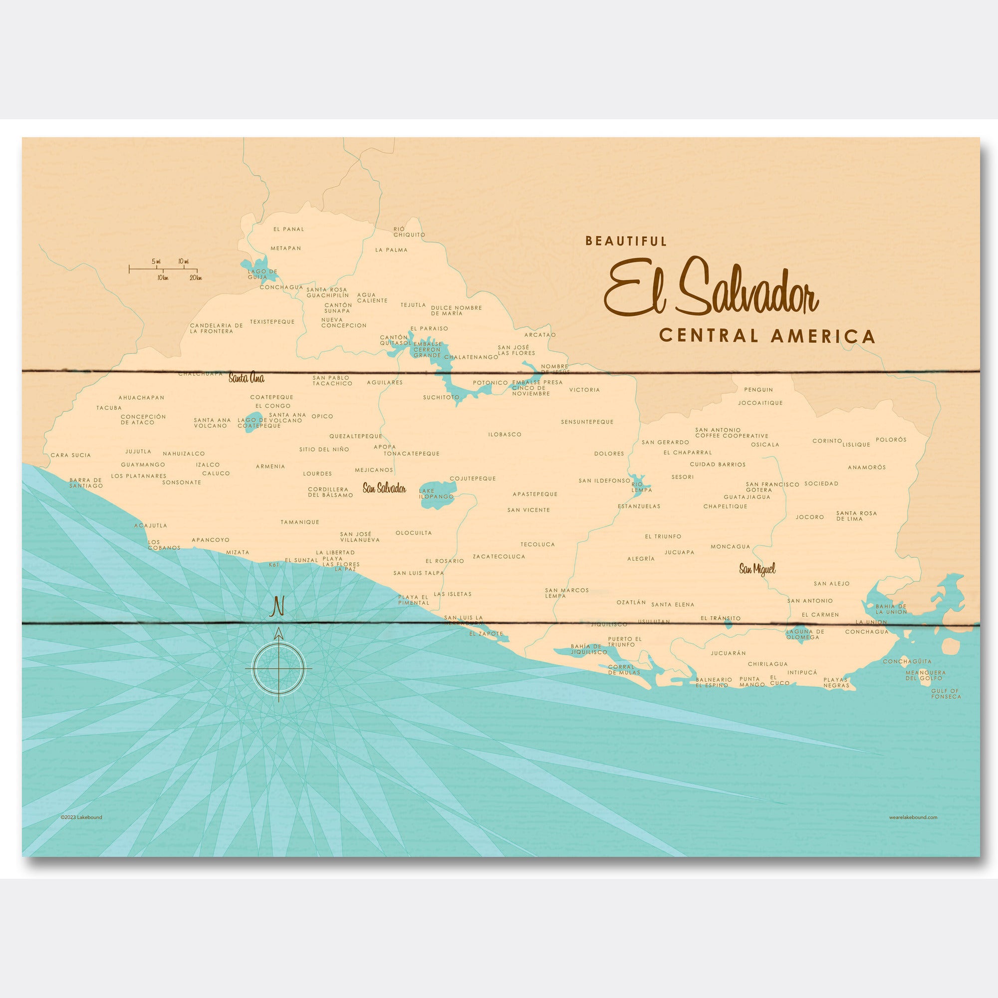 El Salvador, Wood Sign Map Art