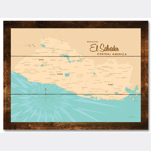El Salvador, Rustic Wood Sign Map Art