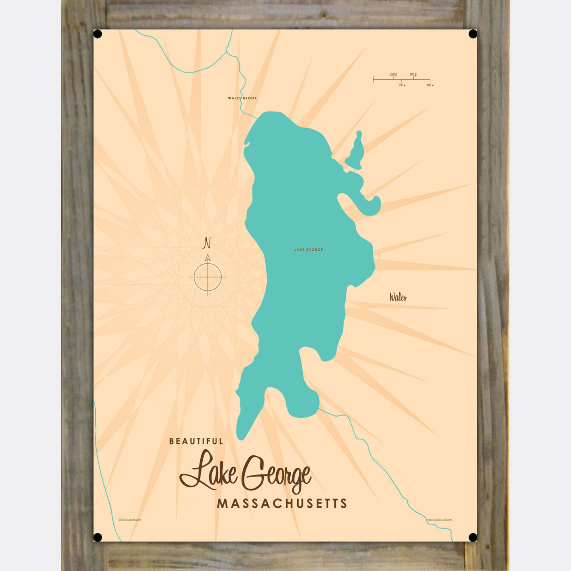 Lake George Minnesota, Wood-Mounted Metal Sign Map Art