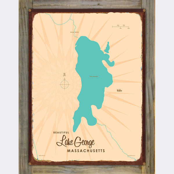 Lake George Minnesota, Wood-Mounted Rustic Metal Sign Map Art