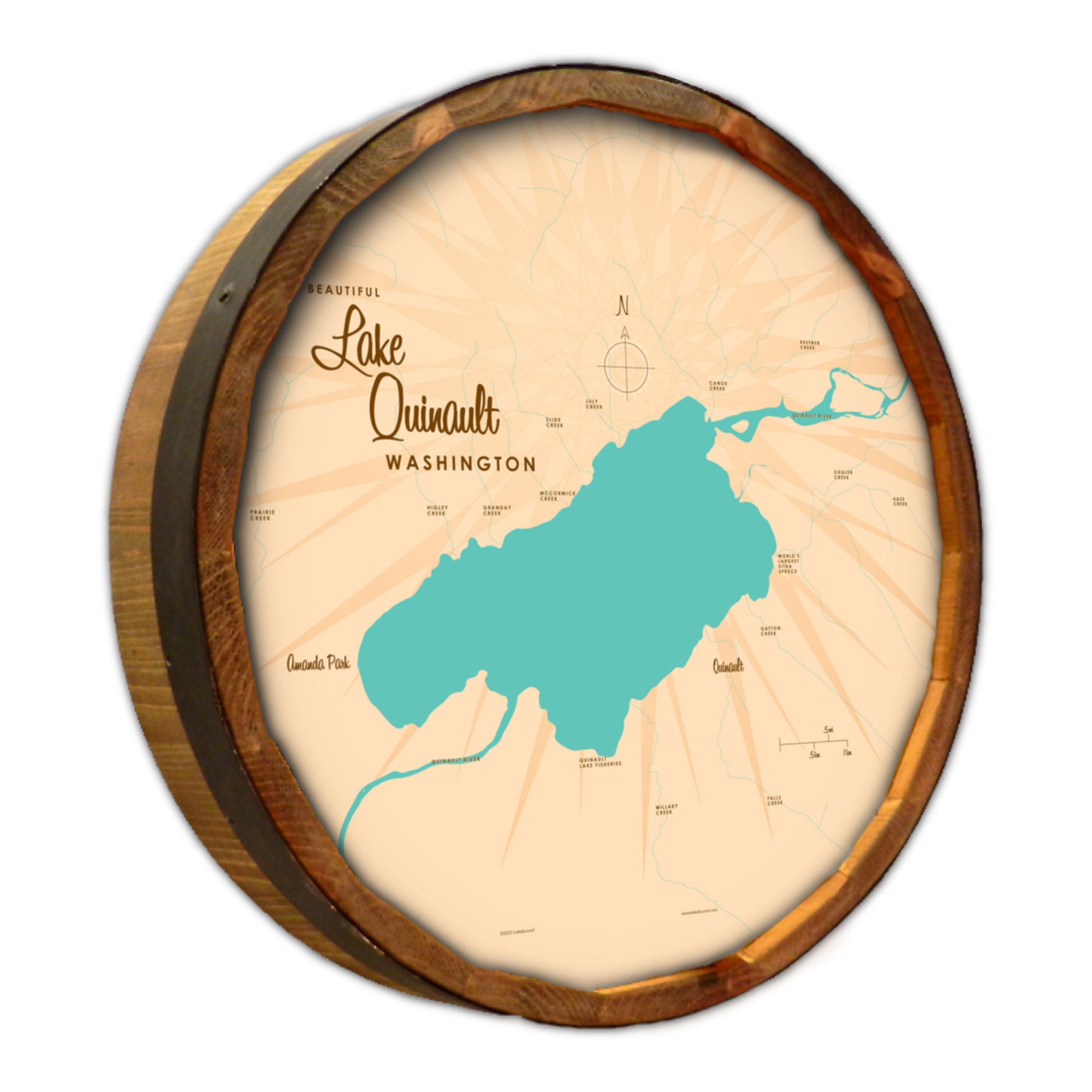 Lake Quinault Washington, Barrel End Map Art