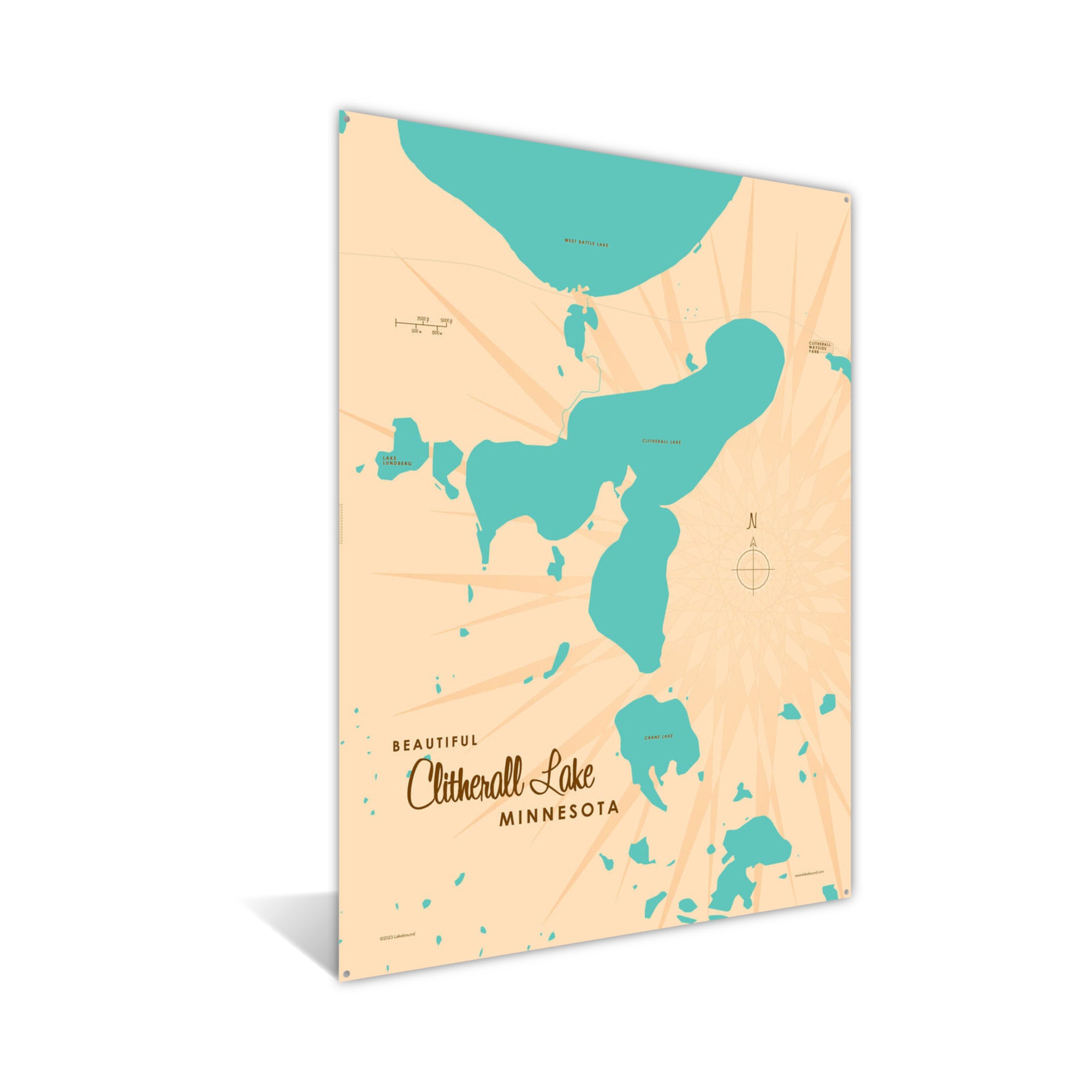 Clitherall Lake Minnesota, Metal Sign Map Art