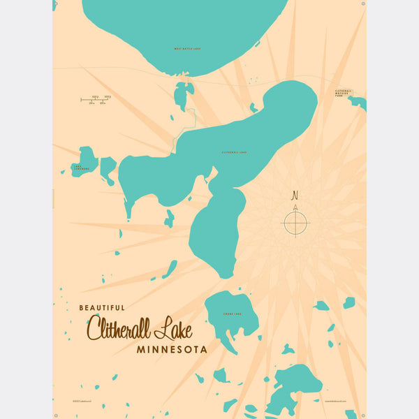 Clitherall Lake Minnesota, Metal Sign Map Art