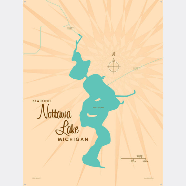 Nottawa Lake Michigan, Metal Sign Map Art