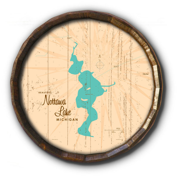 Nottawa Lake Michigan, Rustic Barrel End Map Art