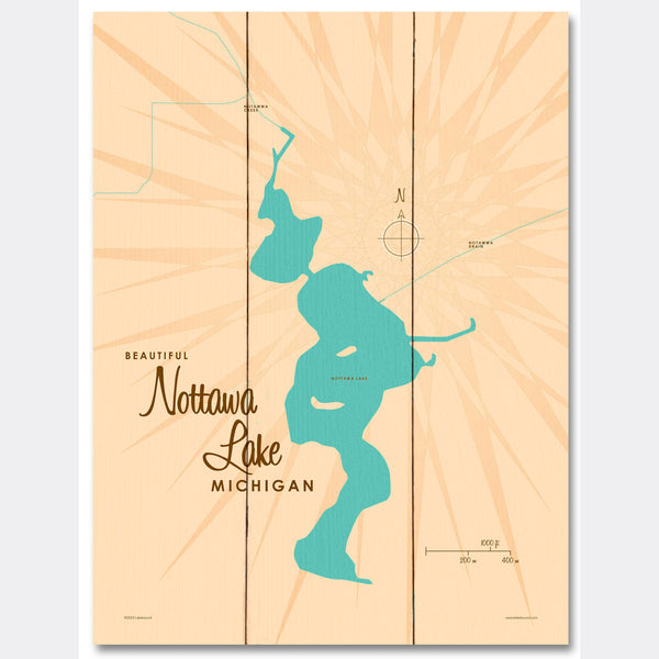 Nottawa Lake Michigan, Wood Sign Map Art