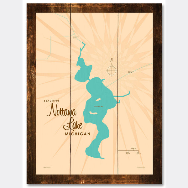 Nottawa Lake Michigan, Rustic Wood Sign Map Art