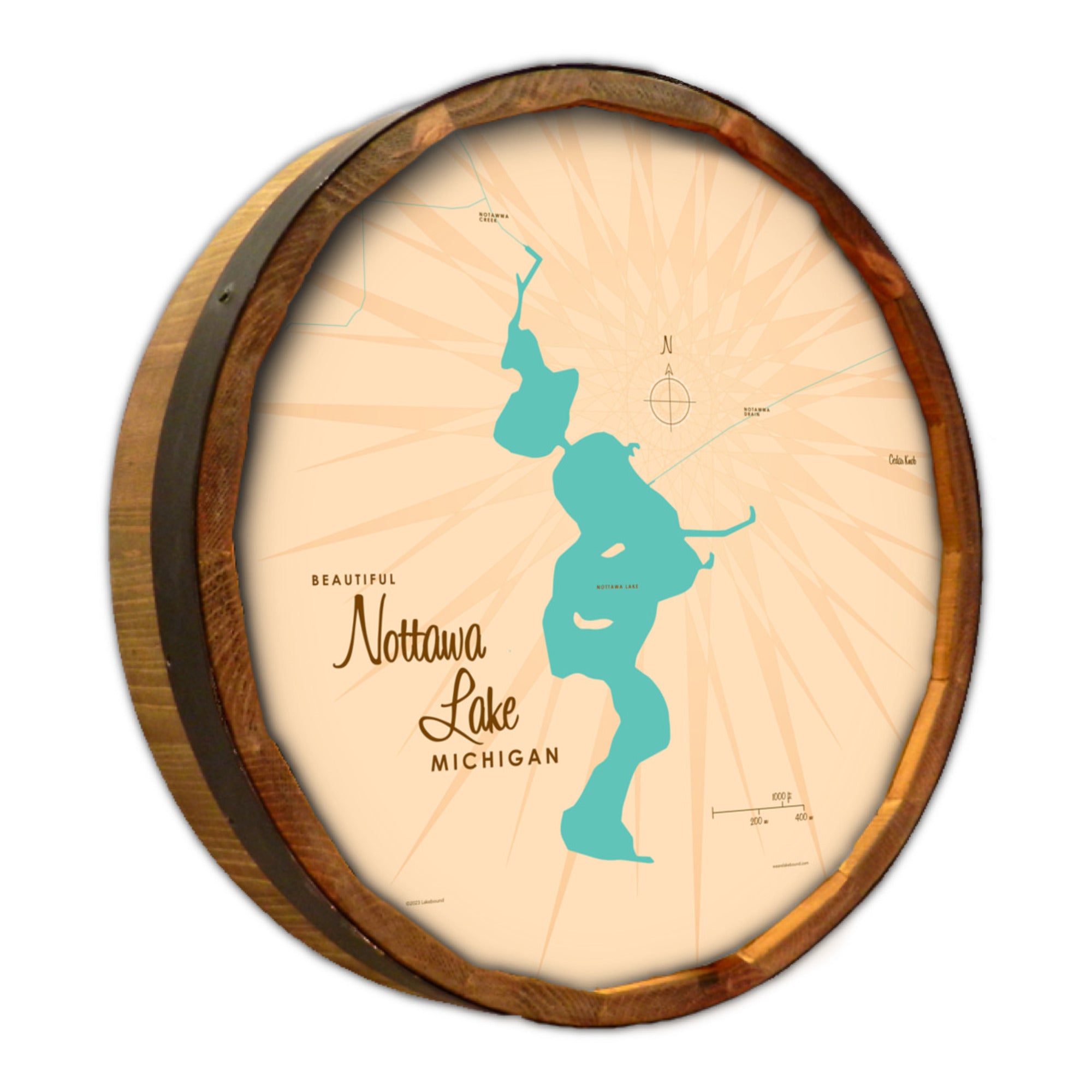 Nottawa Lake Michigan, Barrel End Map Art