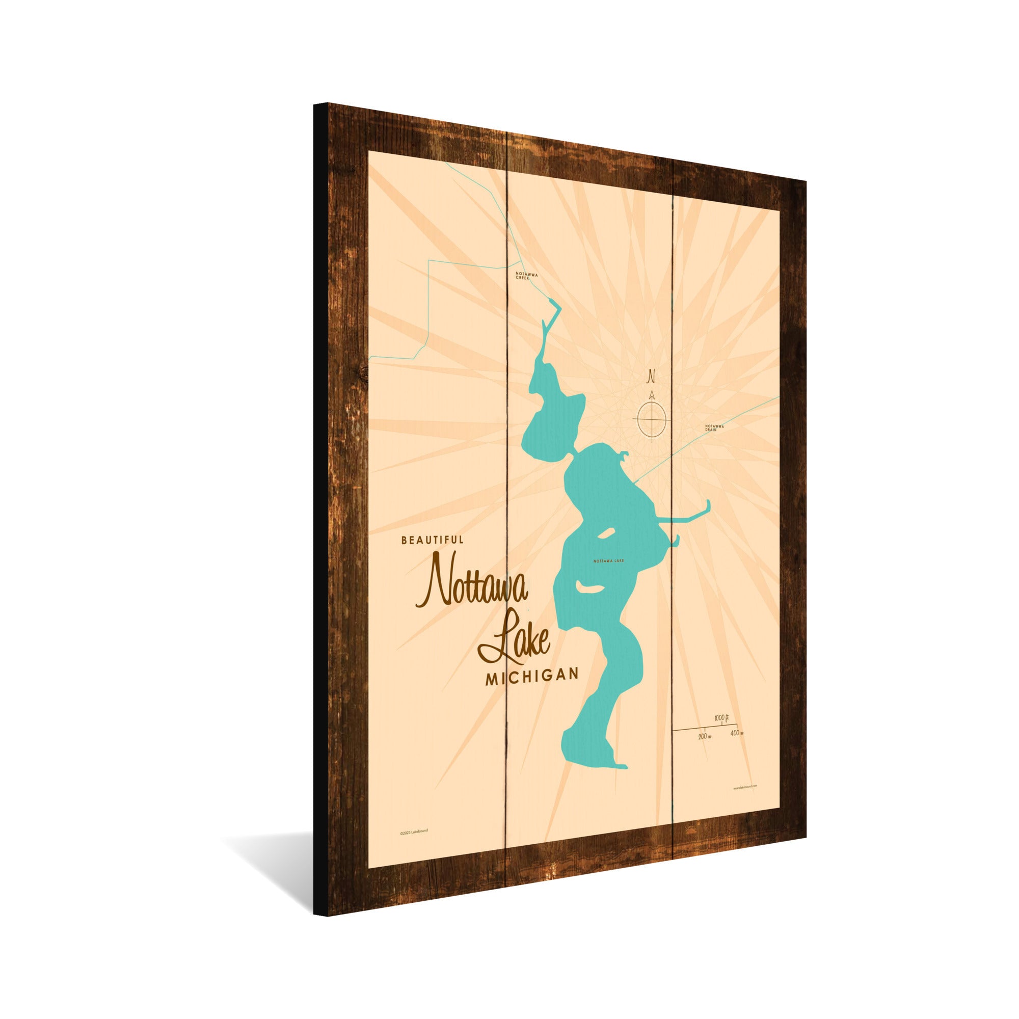 Nottawa Lake Michigan, Rustic Wood Sign Map Art