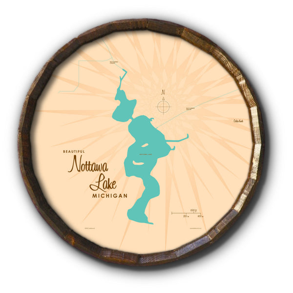 Nottawa Lake Michigan, Barrel End Map Art