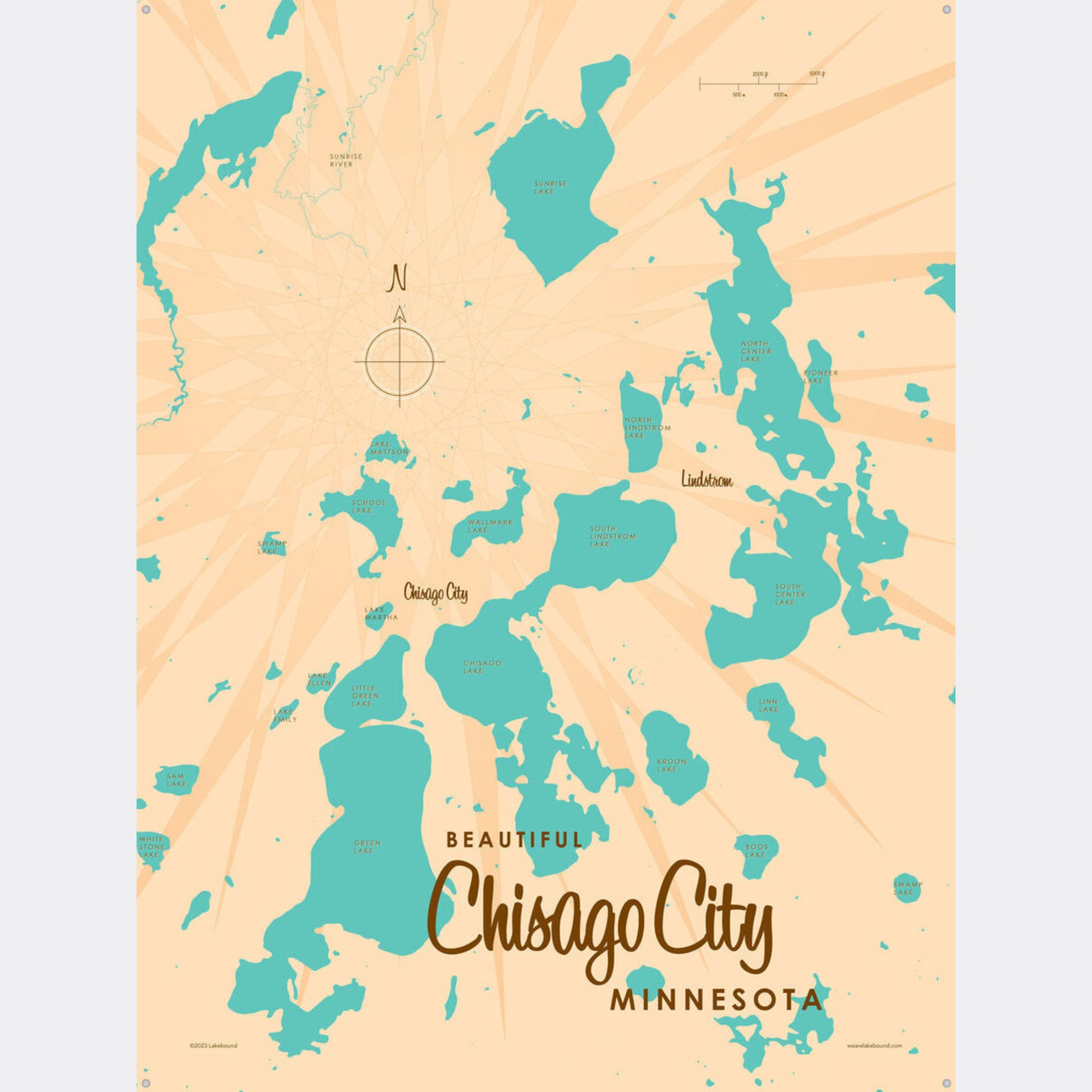Chisago Lake Minnesota, Metal Sign Map Art