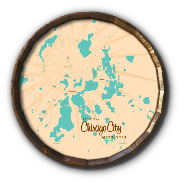Chisago Lake Minnesota, Barrel End Map Art