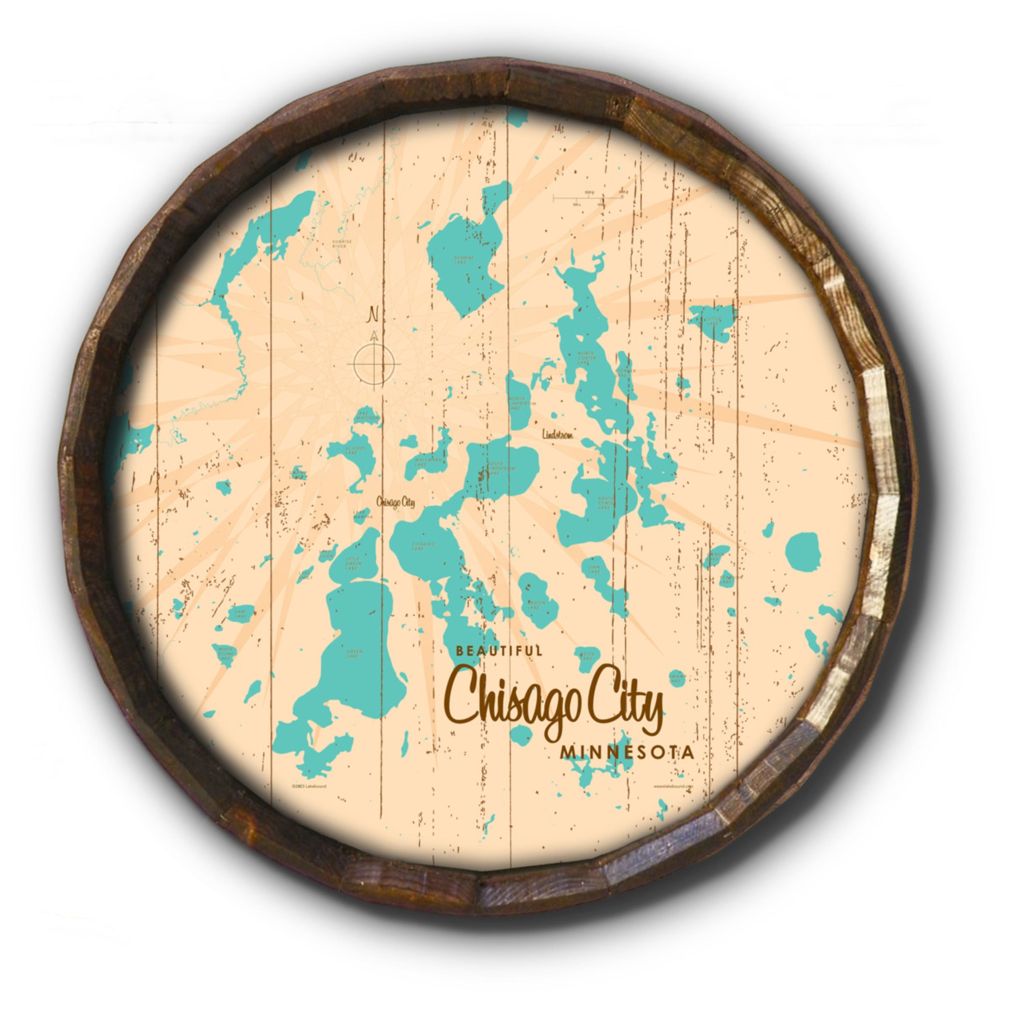 Chisago Lake Minnesota, Rustic Barrel End Map Art