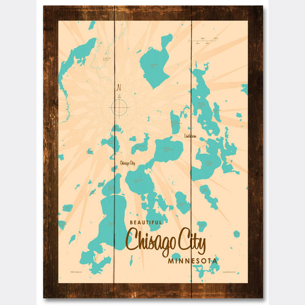 Chisago Lake Minnesota, Rustic Wood Sign Map Art