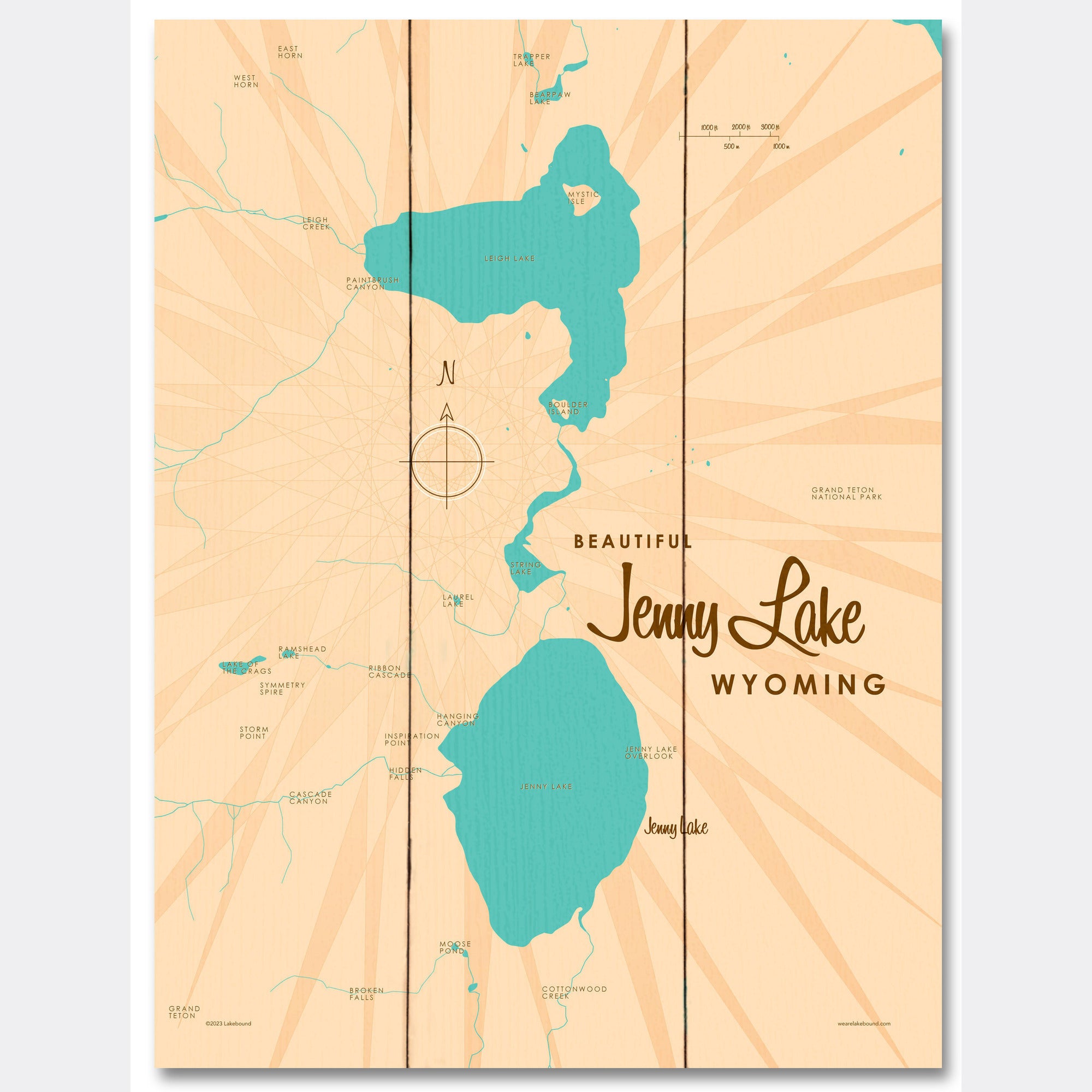 Jenny Lake Wyoming, Wood Sign Map Art