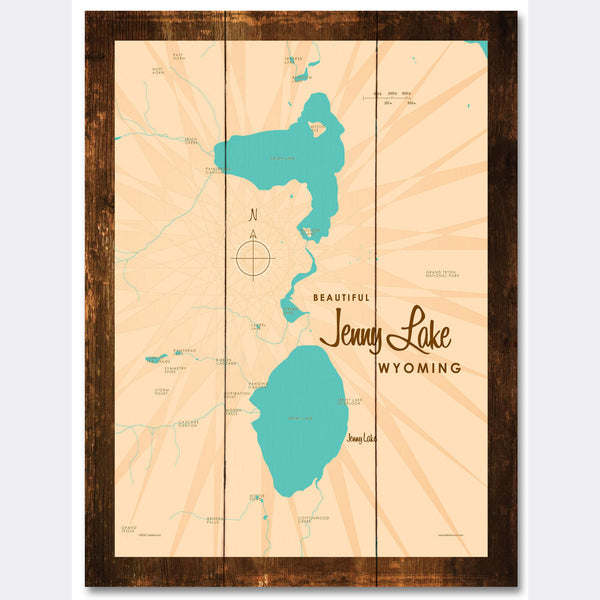 Jenny Lake Wyoming, Rustic Wood Sign Map Art