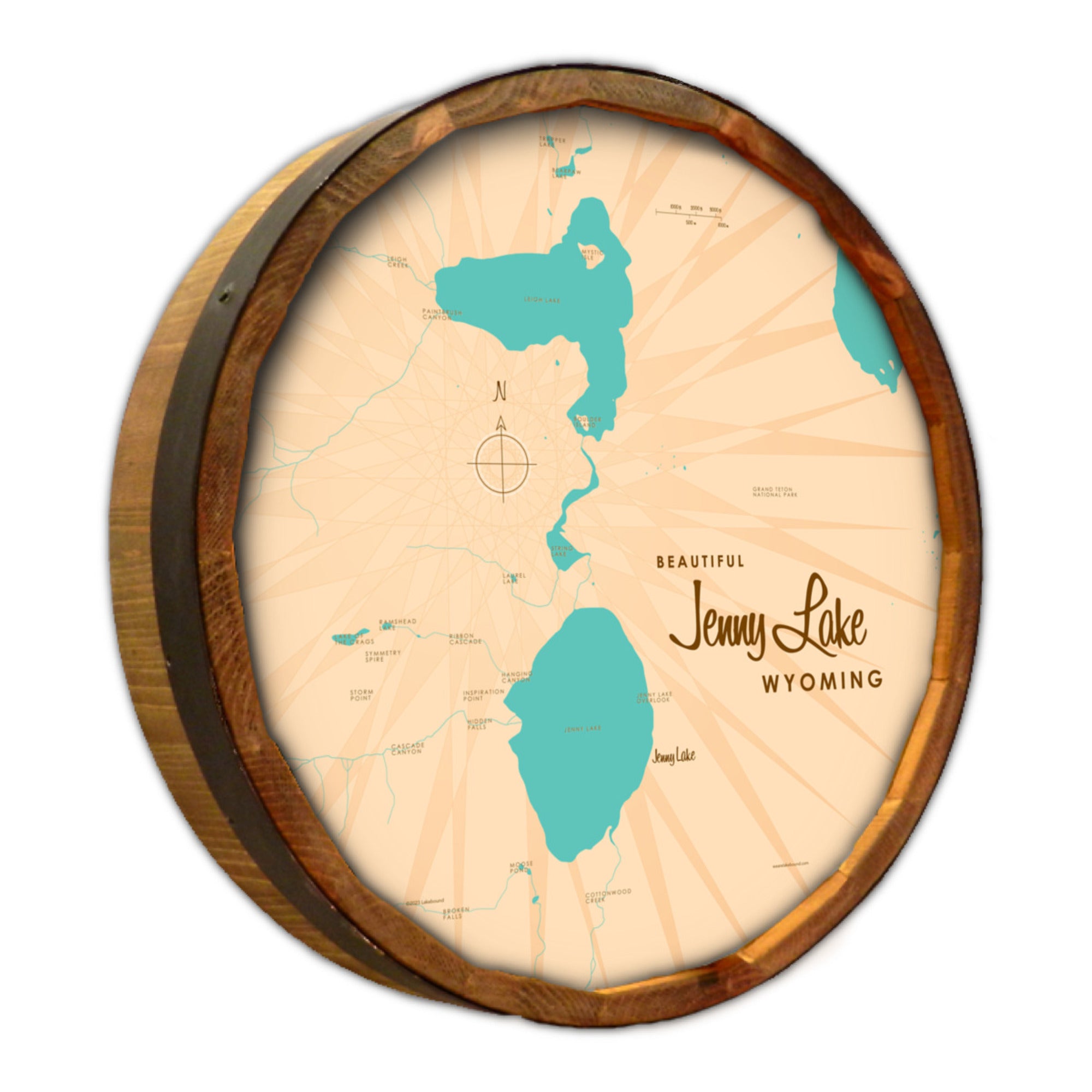Jenny Lake Wyoming, Barrel End Map Art