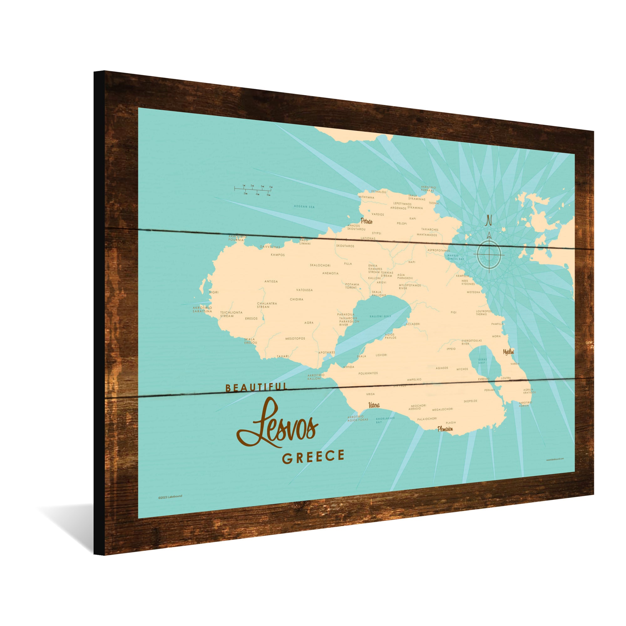 Lesvos Greece, Rustic Wood Sign Map Art