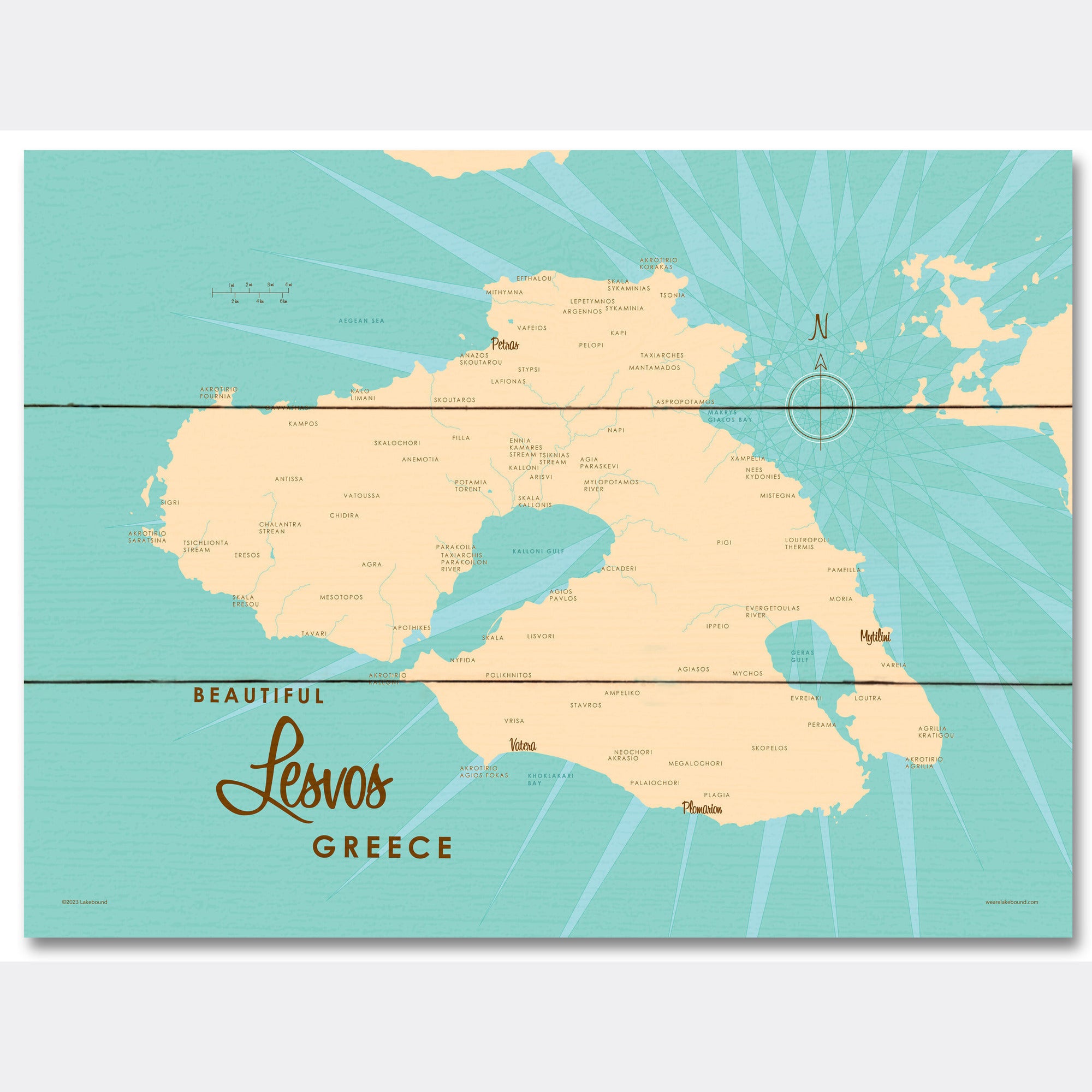 Lesvos Greece, Wood Sign Map Art