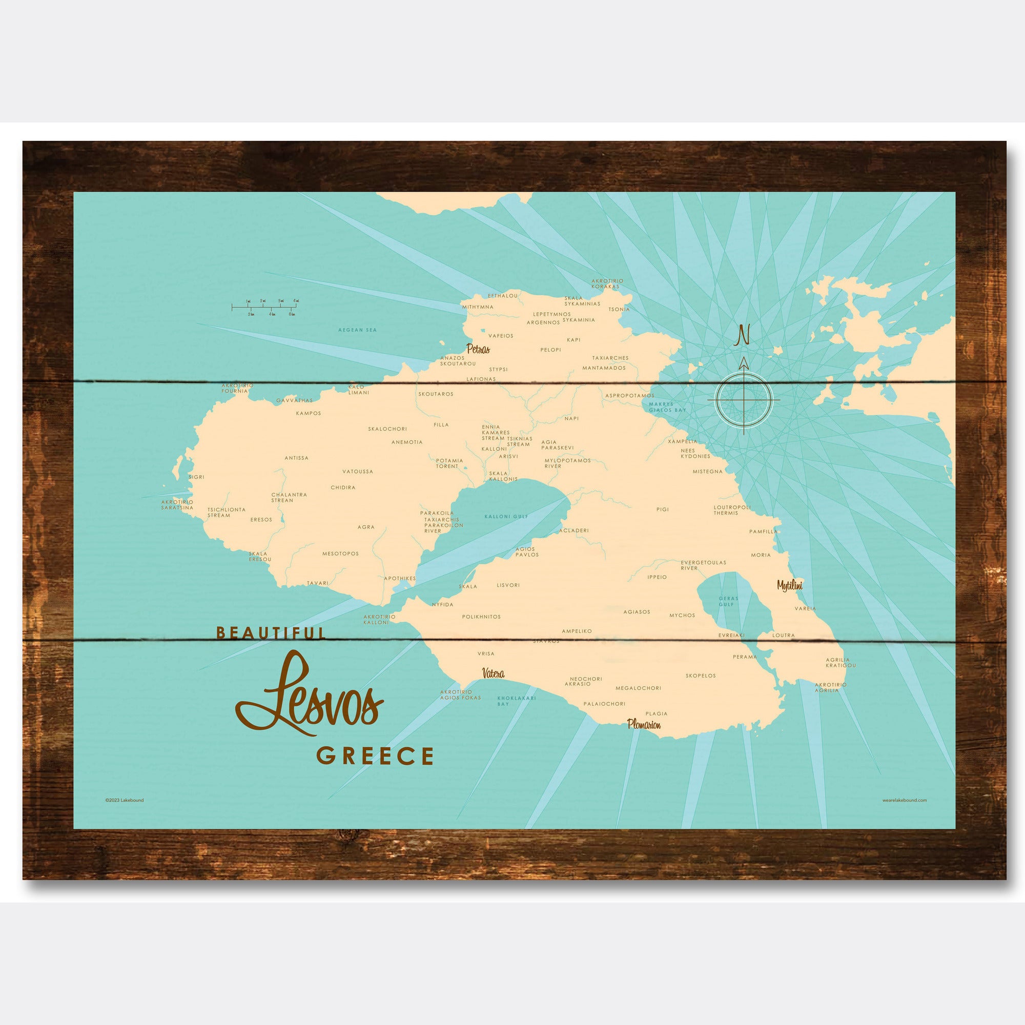 Lesvos Greece, Rustic Wood Sign Map Art