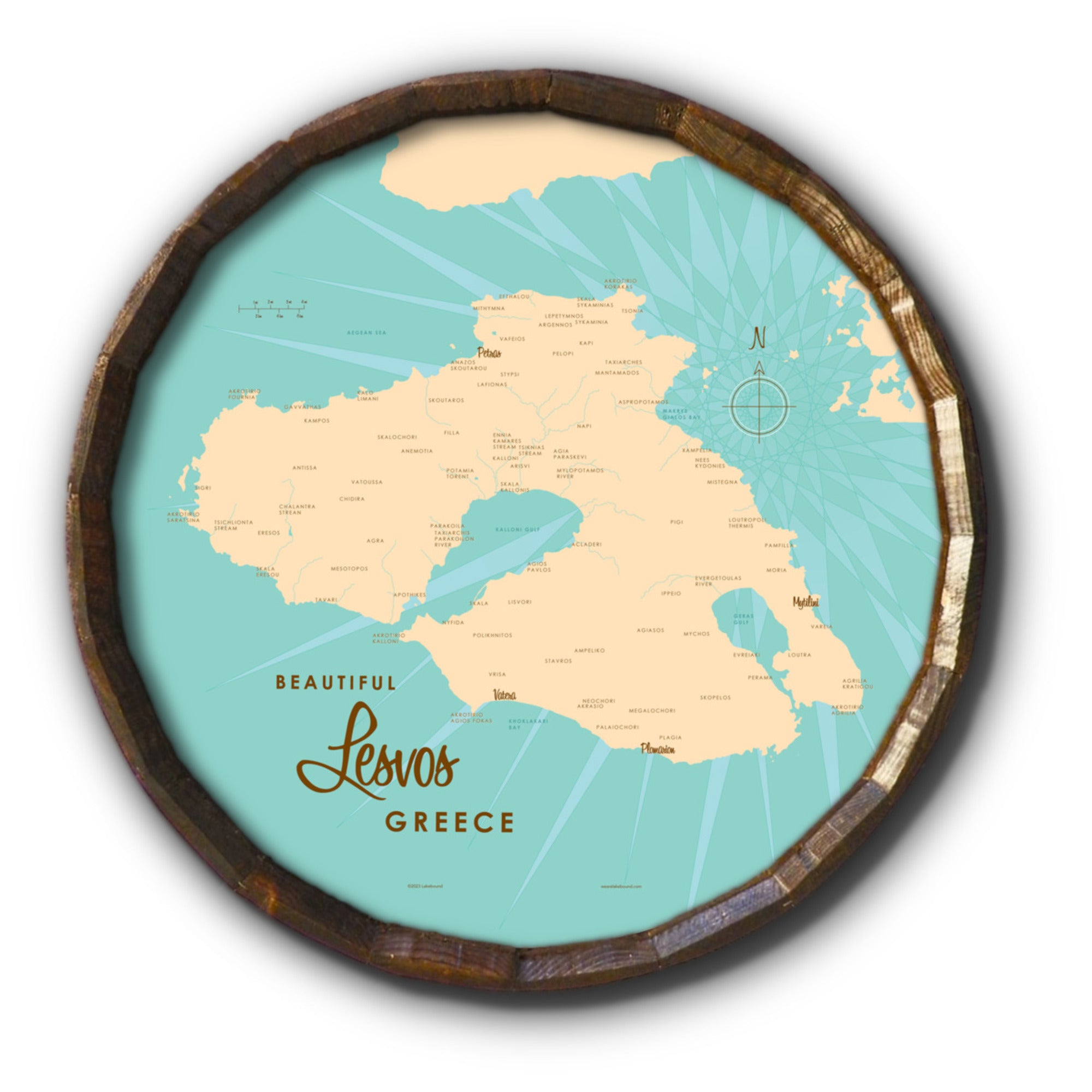 Lesvos Greece, Barrel End Map Art