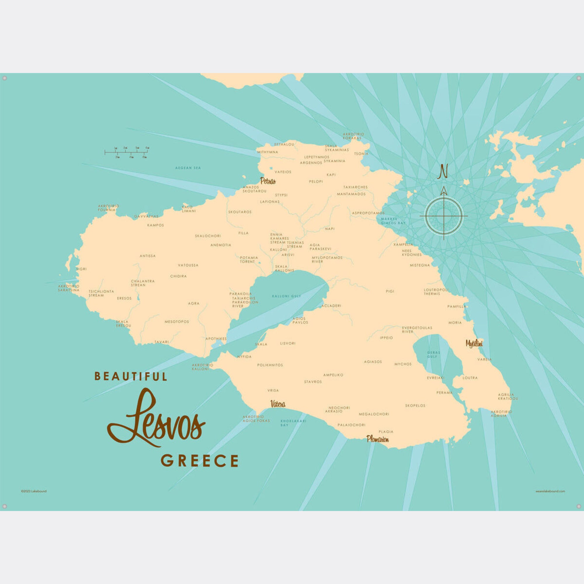Lesvos Greece, Metal Sign Map Art