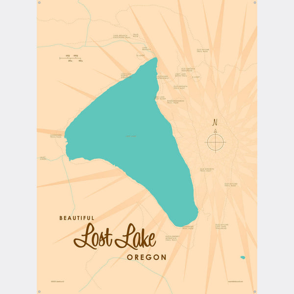 Lost Lake Oregon, Metal Sign Map Art