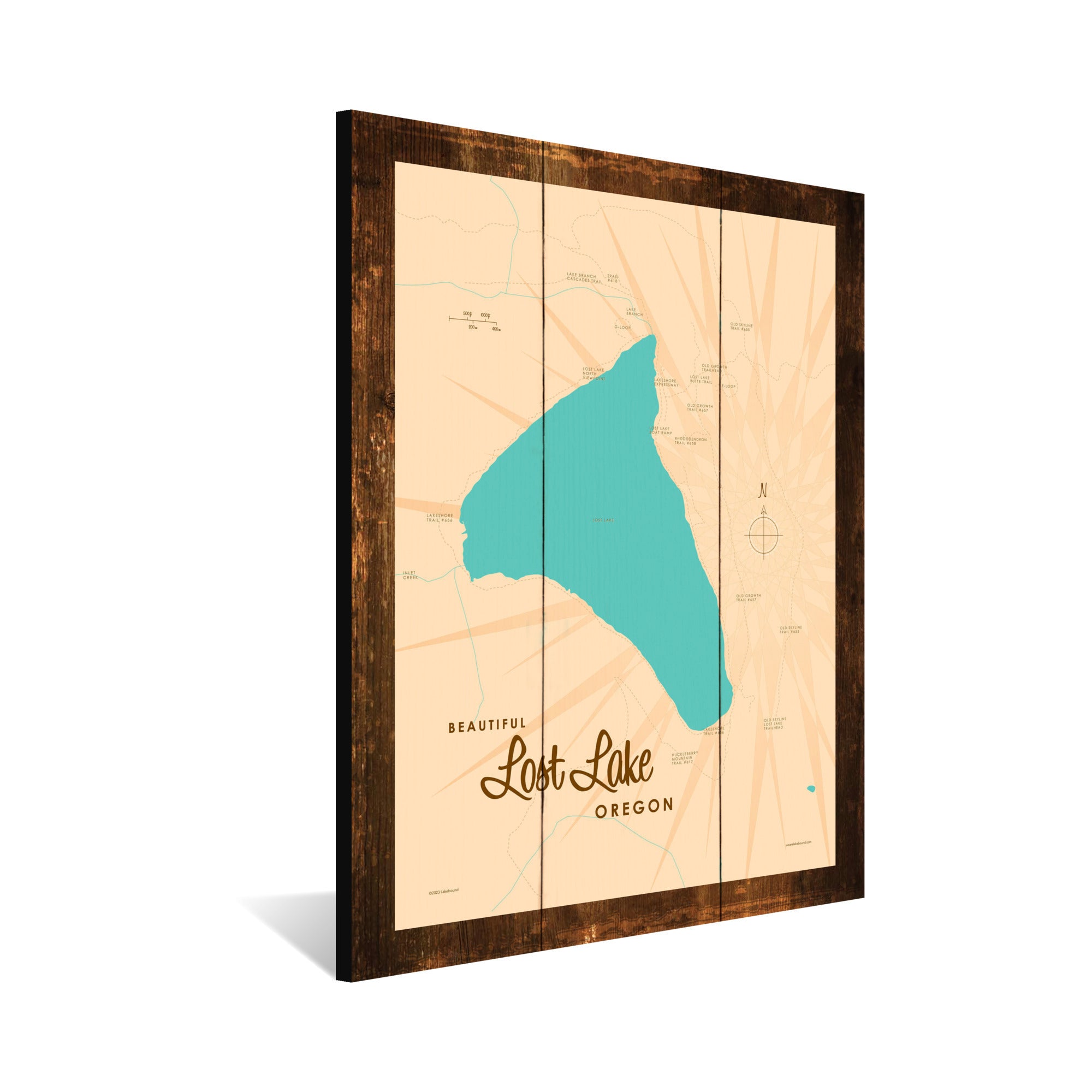 Lost Lake Oregon, Rustic Wood Sign Map Art