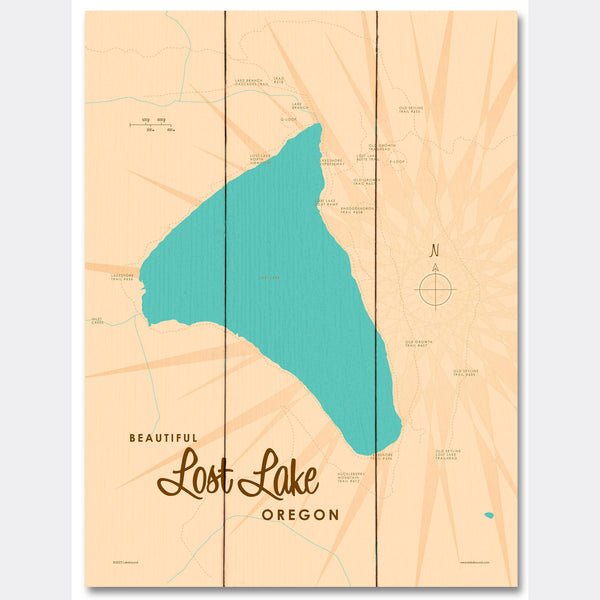 Lost Lake Oregon, Wood Sign Map Art
