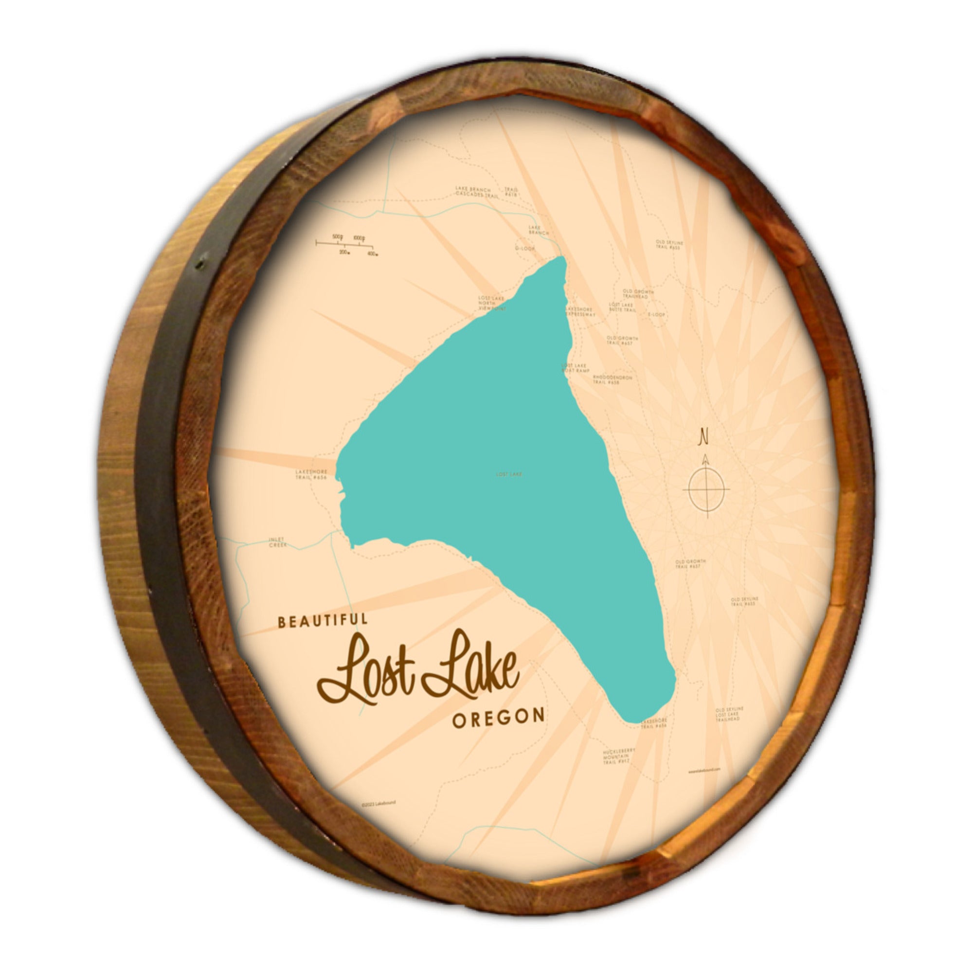 Lost Lake Oregon, Barrel End Map Art