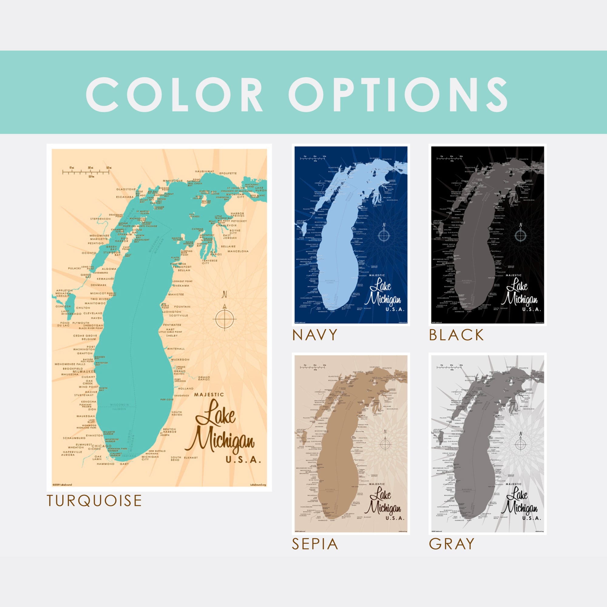 Manistee Lake Michigan, Lake Map Art Print