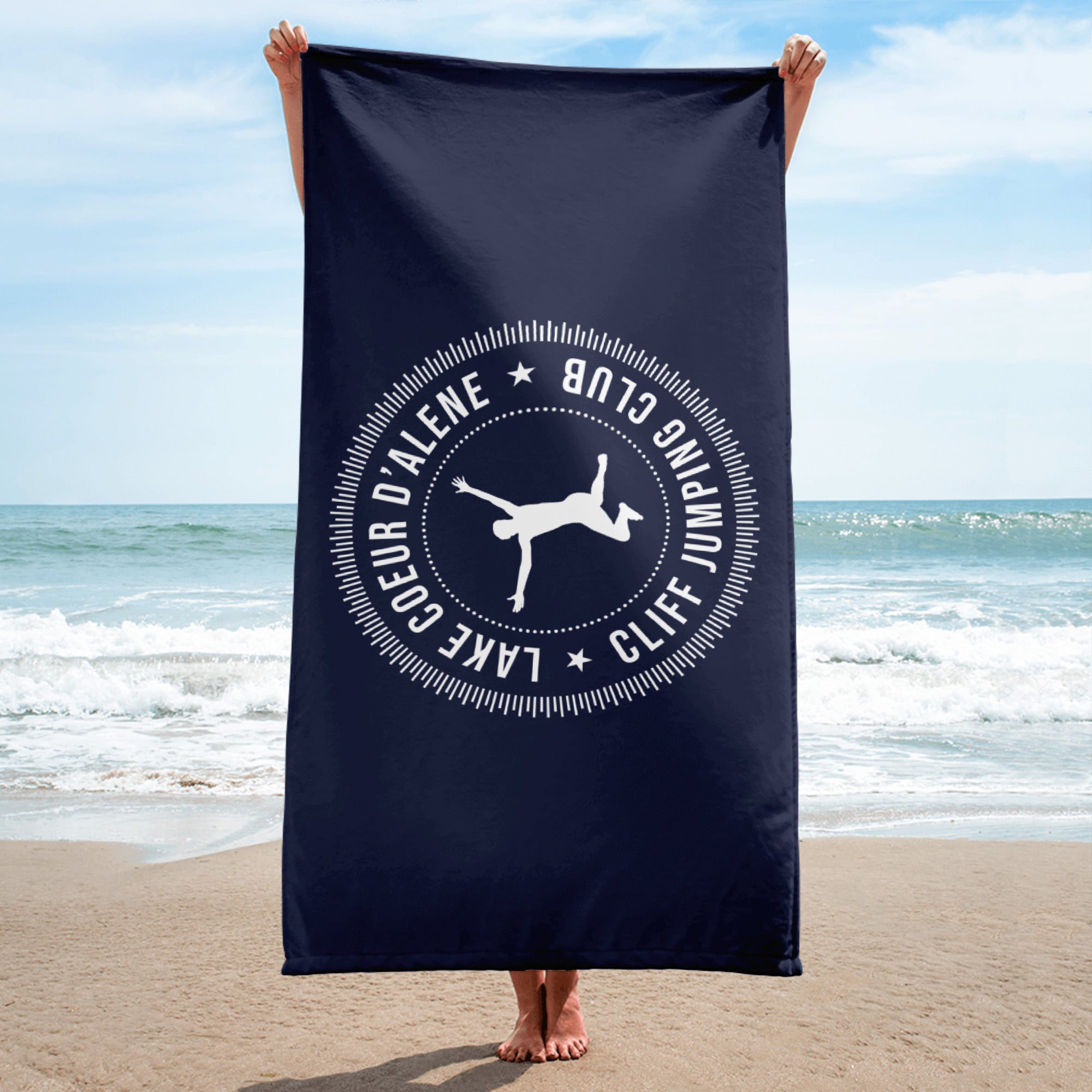 Personalized Cliff Jumping Beach Towel (Your Lake Here!)